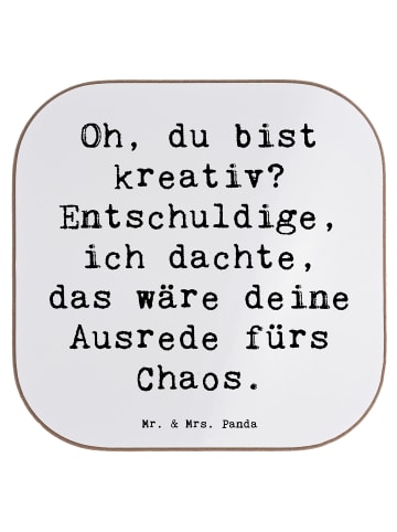 Mr. & Mrs. Panda Holzuntersetzer Spruch Kreatives Chaos mit Spruch in Weiß