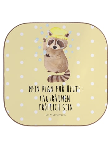 Mr. & Mrs. Panda Bierdeckel Waschbär mit Spruch in Gelb Pastell