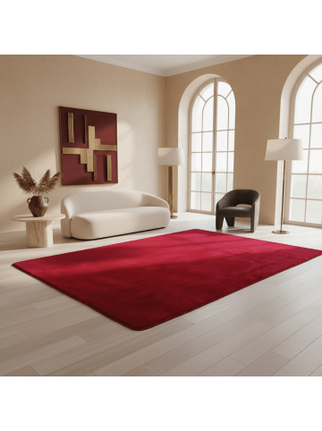 KADIMA DESIGN Teppich Kurzflor Waschbar Einfarbig ISAR Strapazierfähig OEKO-TEX in Rot