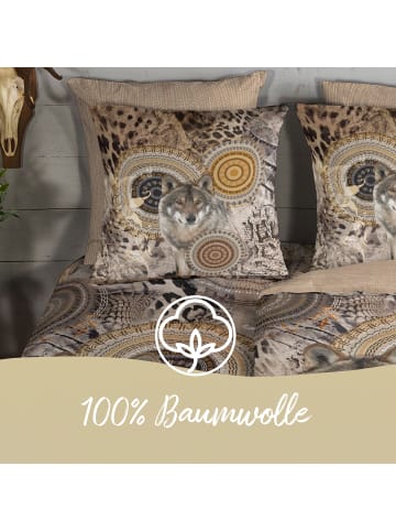 Traumschloss Comfort Flanell Bettwäsche - Sverre - Mandalas mit Wolf, beige, taupe in braun