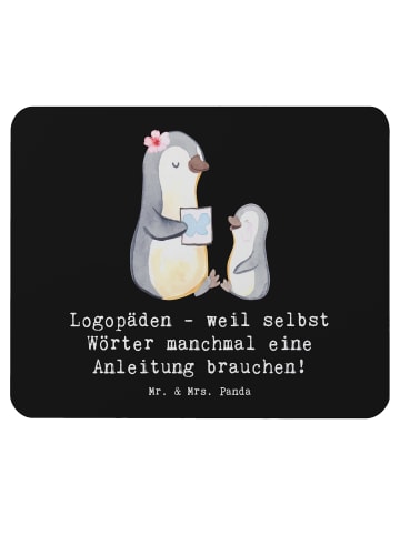 Mr. & Mrs. Panda Mousepad Logopädin Helden mit Spruch in Schwarz