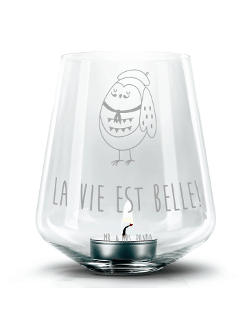 Mr. & Mrs. Panda Graviertes Windlicht Eule Frankreich mit Spruch in Transparent