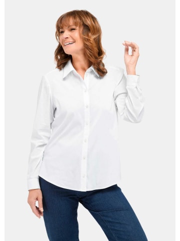 GOLDNER Kurzgröße:  Bluse Langarmbluse mit Elasthananteil in weiß