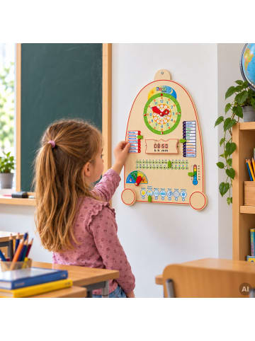 howa Lernuhr mit Kalender, Jahreszeiten und Wetter aus Holz für Kinder ab 3 Jahren