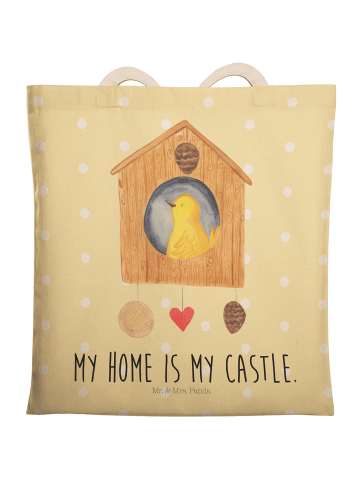 Mr. & Mrs. Panda Stoffbeutel Vogel Haus mit Spruch in Gelb Pastell