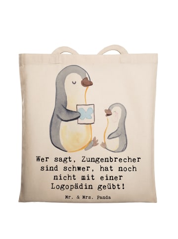 Mr. & Mrs. Panda Schultasche Training mit Logopädin mit Spruch in Creme