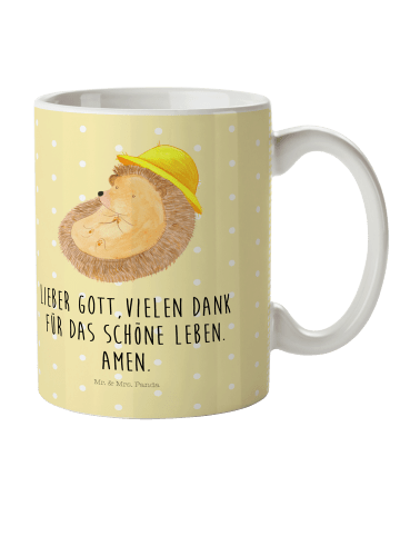 Mr. & Mrs. Panda Tasse Igel Beten mit Spruch in Gelb Pastell