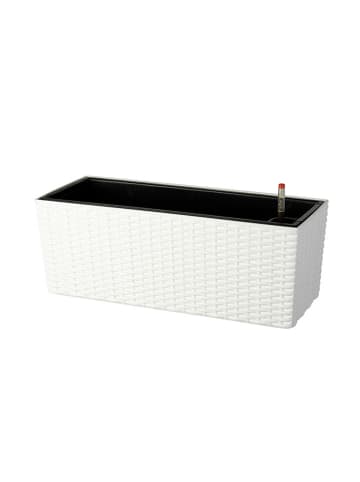 relaxdays Balkonkasten "Rattan" mit Selbstbewässerung in Weiß - (B)50 x (H)19 x (T)19 cm