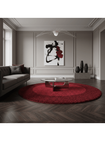 KADIMA DESIGN Teppich Hochflor Shaggy Waschbar Bordüre RHEIN Strapazierfähig in Rot