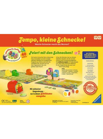 Ravensburger Laufspiel Tempo, kleine Schnecke! 40 Jahre Jubiläumsausgabe - Kinderspiel ab 3 Jahre 3-7 Jahre in bunt
