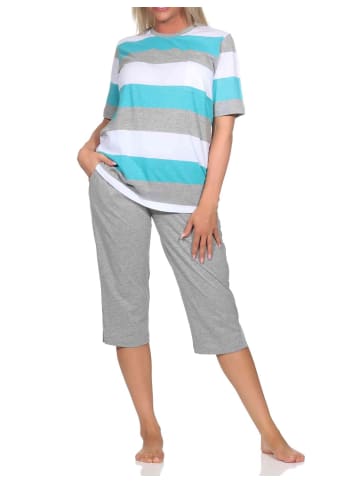 NORMANN Capri Schlafanzug kurzarm Blockstreifen in grün
