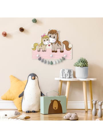 WALLART Kindergarderobe Holz - Pferd Pony in Rosa