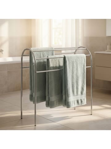 relaxdays Handtuchständer in Silber - (B)78 x (H)81,5 x (T)29,5 cm