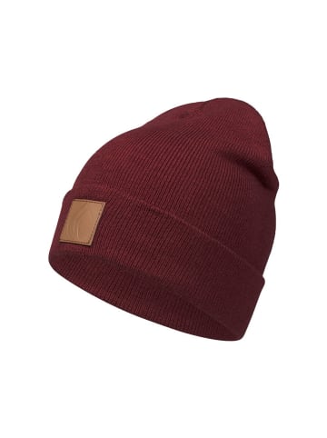 Occulto Winter Mütze Beanie Braun Label in Bordeaux Rot