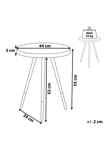 Beliani Beistelltisch RAMONA in Weiß/Gold - (W) 44 x (H) 55 x (L) 44 cm