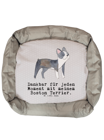 Mr. & Mrs. Panda Hundebettchen Boston Terrier Moment mit Spruch in Grau Pastell