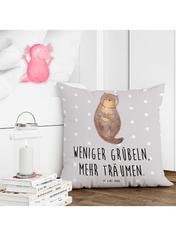 Mr. & Mrs. Panda Zierkissen Otter Muschel mit Spruch in Grau Pastell