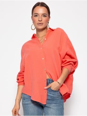 SASSYCLASSY Oversize Musselin Bluse in Koralle