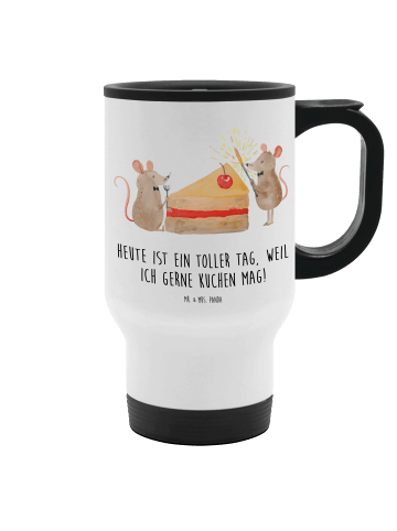 Mr. & Mrs. Panda Thermo Kaffeebecher Mäuse Kuchen mit Spruch in Weiß