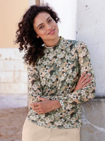 WITT WEIDEN Stehkragenshirt in khaki-sand-bedruckt