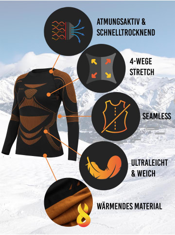 normani 2x Thermo-Langarmshirt UNISEX in Schwarz/Orange