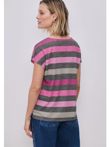 Street One T-Shirt mit gerundetem V-Neck und Streifen in Braun