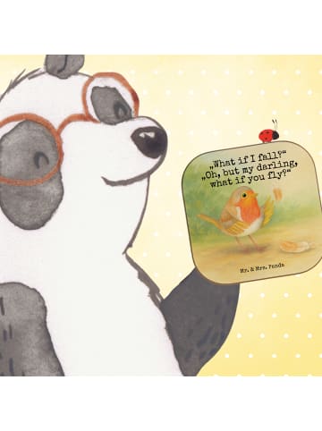 Mr. & Mrs. Panda Holzuntersetzer Rotkehlchen Federn Design mit S... in Weiß