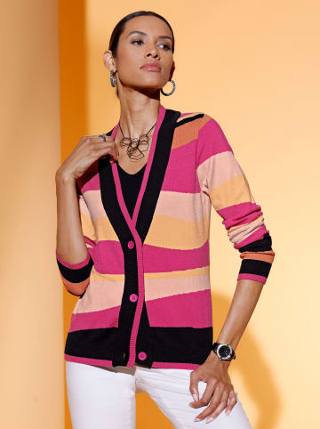 creation L Feinstrickjacke in fuchsia-papaya-gemustert