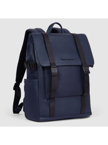 Piquadro David Rucksack RFID Schutz Leder 43 cm Laptopfach in blue