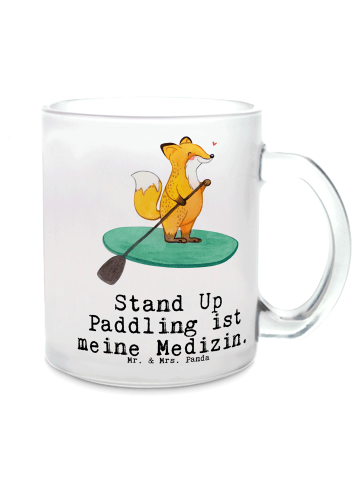 Mr. & Mrs. Panda Kaffeebecher Fuchs Stand Up Paddling mit Spruch in Transparent