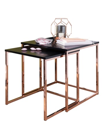 KADIMA DESIGN Couchtisch 2er-Set | Metall Gold, Schwarze Platten, Modern in Bronze
