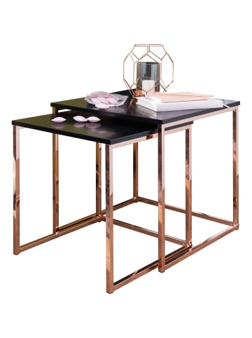 KADIMA DESIGN Couchtisch Set: 2 Tische, Gold-Look, Metallgestell, schwarze Glas/MDF-Platte in Bronze