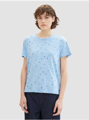 Tom Tailor Shirt 2er-Set Rundhals Kurzarm T-Shirt mit Print in Weiß-Hellblau