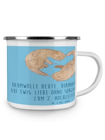Mr. & Mrs. Panda Emaille Tasse 2. Hochzeitstag Baumwollhochzeit ... in Sky Blue