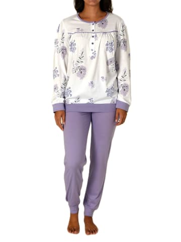 NORMANN Langarm Schlafanzug Pyjama Bündchen in lila