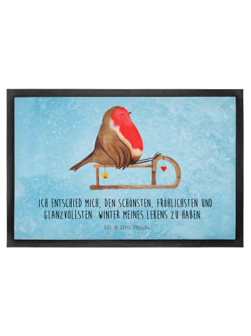 Mr. & Mrs. Panda Schmutzmatte Rotkehlchen Schlitten mit Spruch in Eisblau