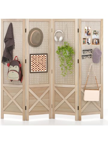 COSTWAY Paravent mit Stecktafel in Hellbraun
