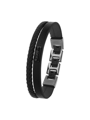 JOOP! Armband Edelstahl, IP Gun, Leder in Schwarz