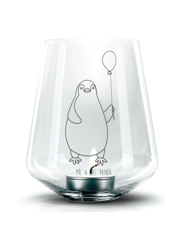 Mr. & Mrs. Panda Gravur Windlicht Pinguin Luftballon ohne Spruch in Transparent
