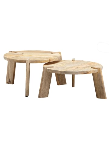 KADIMA DESIGN 2er Set Couchtische aus Mango Massivholz mit Messing Zierstreifen in Beige