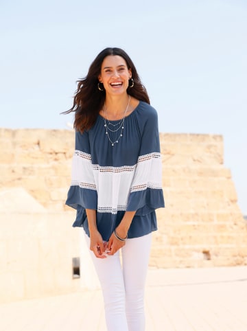 WITT WEIDEN Crinklebluse in dunkelblau-ecru-gemustert