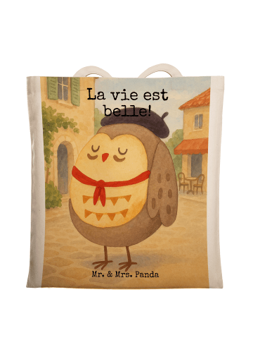 Mr. & Mrs. Panda Tasche Eule Frankreich Design mit Spruch in Weiß