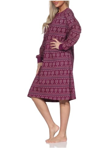 NORMANN Langarm Nachthemd Pyjama Bündchen Ethnolook in beere