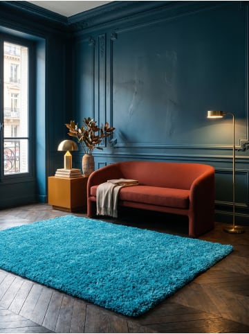 KADIMA DESIGN Teppich Hochflor Shaggy Waschbar Einfarbig RHEIN Strapazierfähig in Türkis