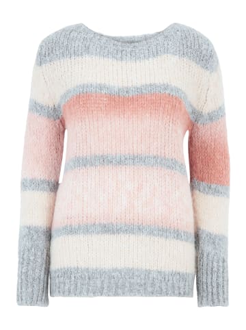 CARTOON Strickpullover mit Blockstreifen in Grau/Rosa