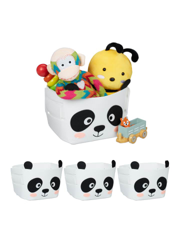 relaxdays 4 x Aufbewahrungskorb "Panda" in Weiß/ Schwarz - (B)27 x (H)24 x (T)18 cm