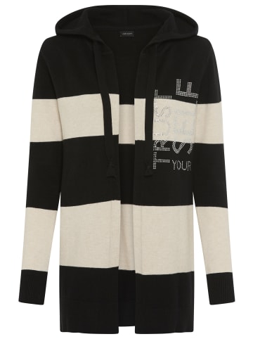 Laura Scott Kapuzenstrickjacke in schwarz-sand-gestreift