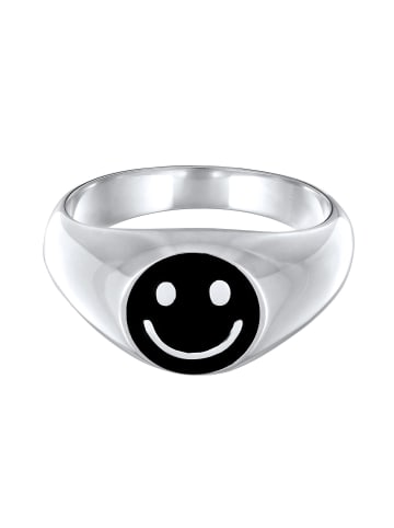 KUZZOI Ring 925 Sterling Silber mit Smiling Face, Smiling Face, Siegelring in Schwarz