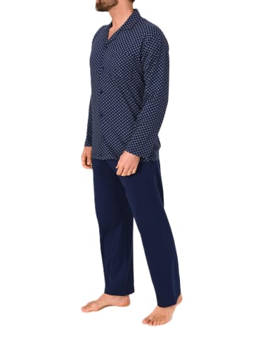 NORMANN Langarm Schlafanzug Pyjama durchknöpfbar in hellblau
