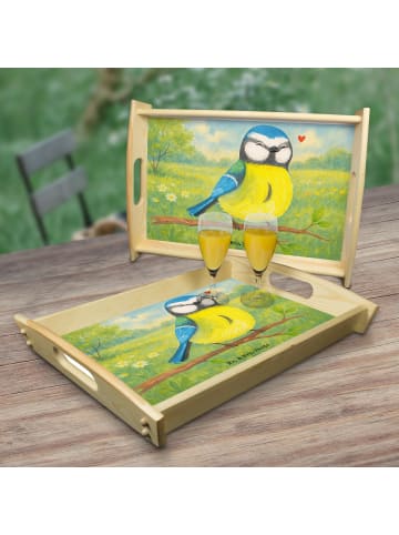 Mr. & Mrs. Panda Servier Tablett Vogel Blaumeise Design ohne Spruch in Weiß